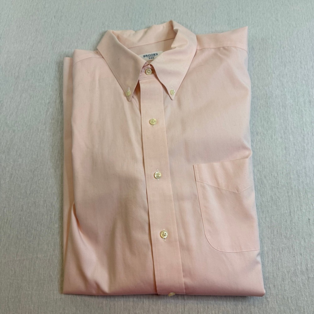 NWOT Brooks Brothers 346 Mens Non-Iron Cotton Dress Shirt Peach‎ Pink 17.5 34